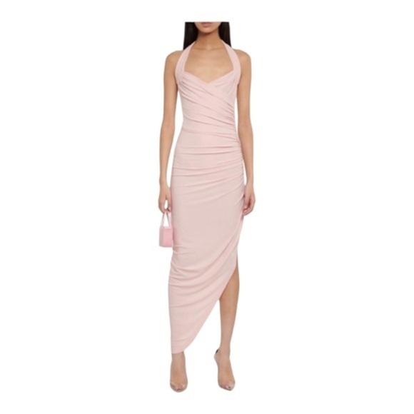 NORMA KAMALI Cayla halter neck ruched midi dress NWOT - Picture 1 of 8